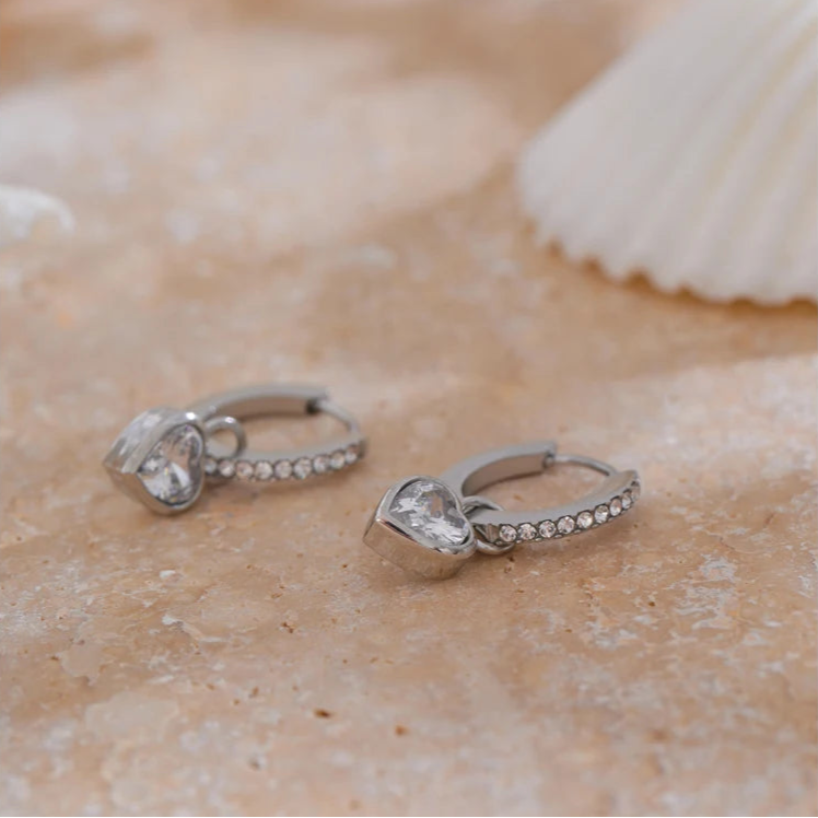 Amora Heart CZ Drop Earrings