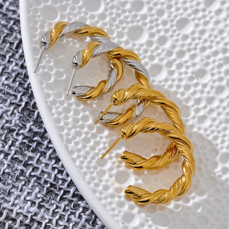 Twisted C-Shape Huggie Earrings