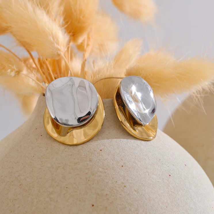 Double Tone Geometric Stud Earrings