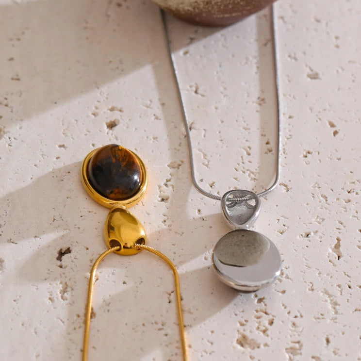 Tiger Eye Stone Oval Pendant Necklace