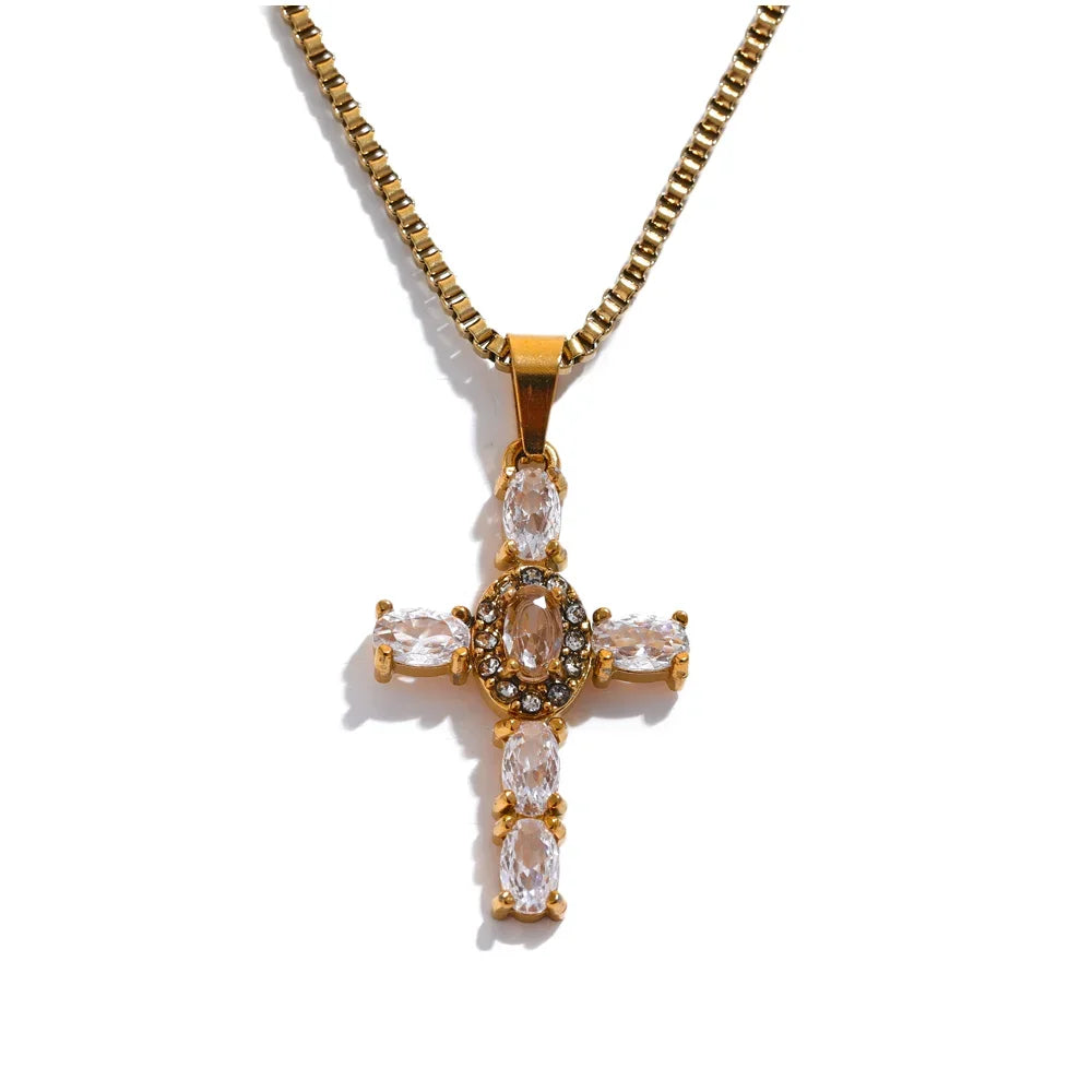 Colorful Cubic Zirconia Cross Pendant