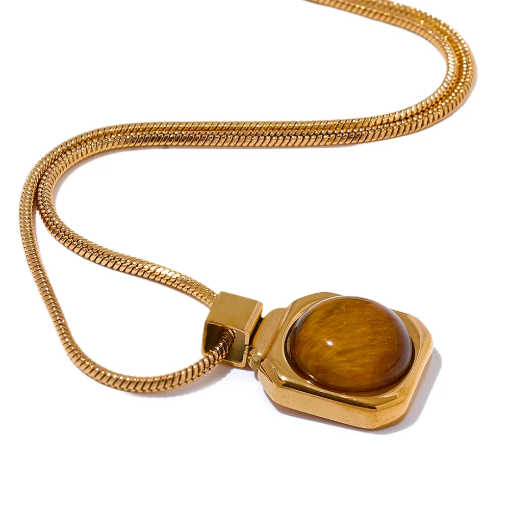 Tiger Eye Stone Square Pendant Necklace