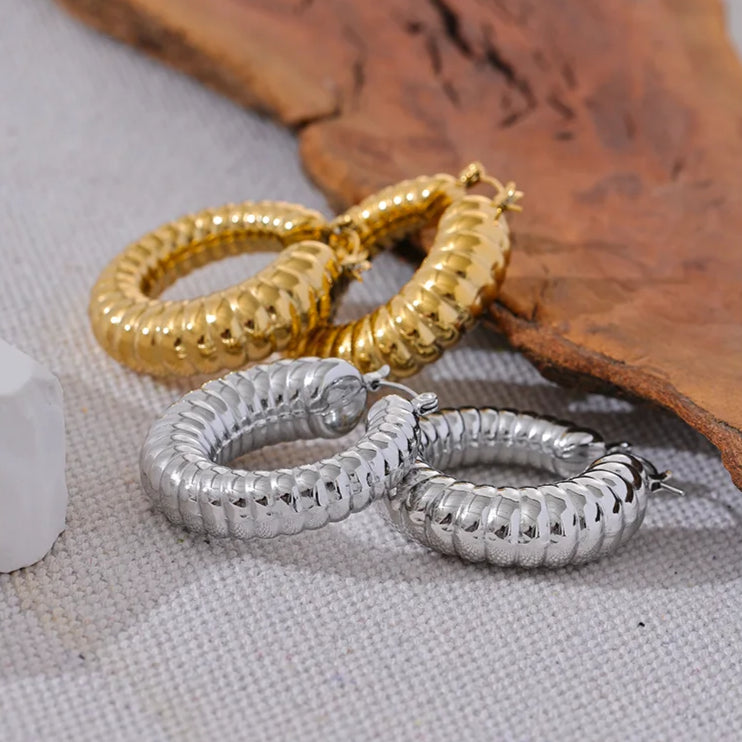 35mm Hollow Round Chunky Hoop Earrings