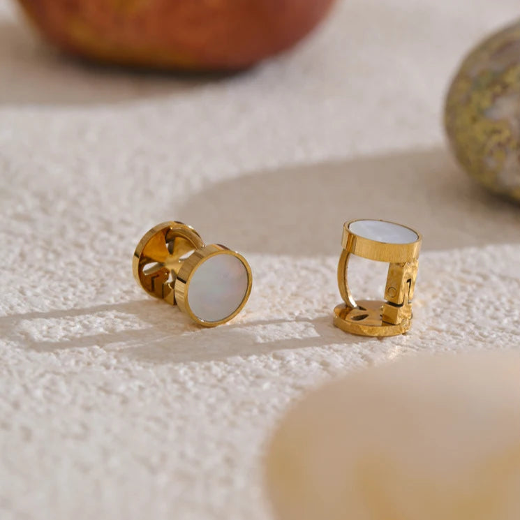 Double-Sided Round Shell Stud Earrings