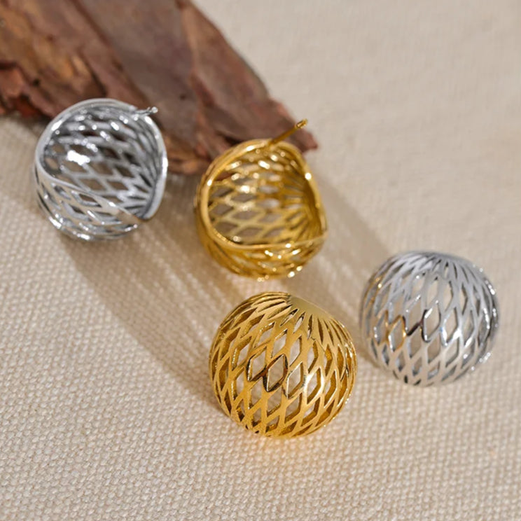 Geometric Hollow Round Stud Earrings