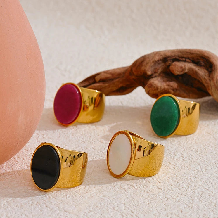 Wide Stone Inlay Gold Ring