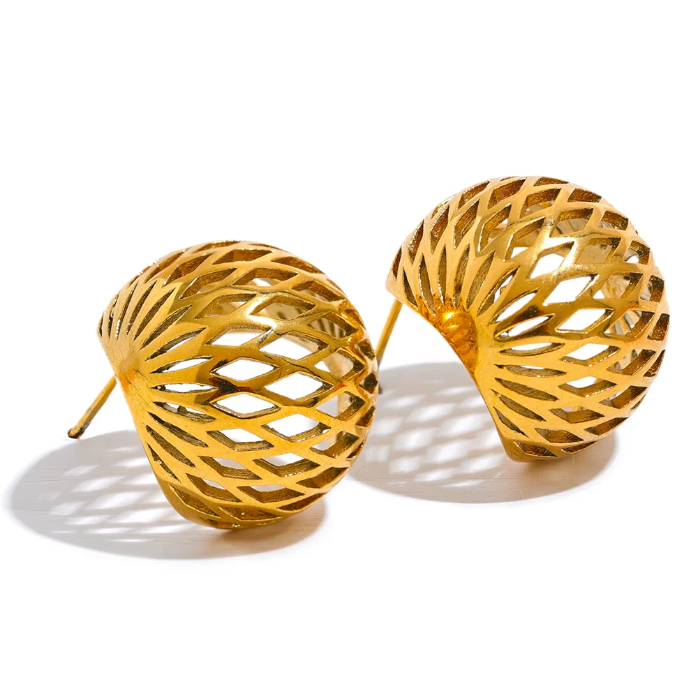 Geometric Hollow Round Stud Earrings