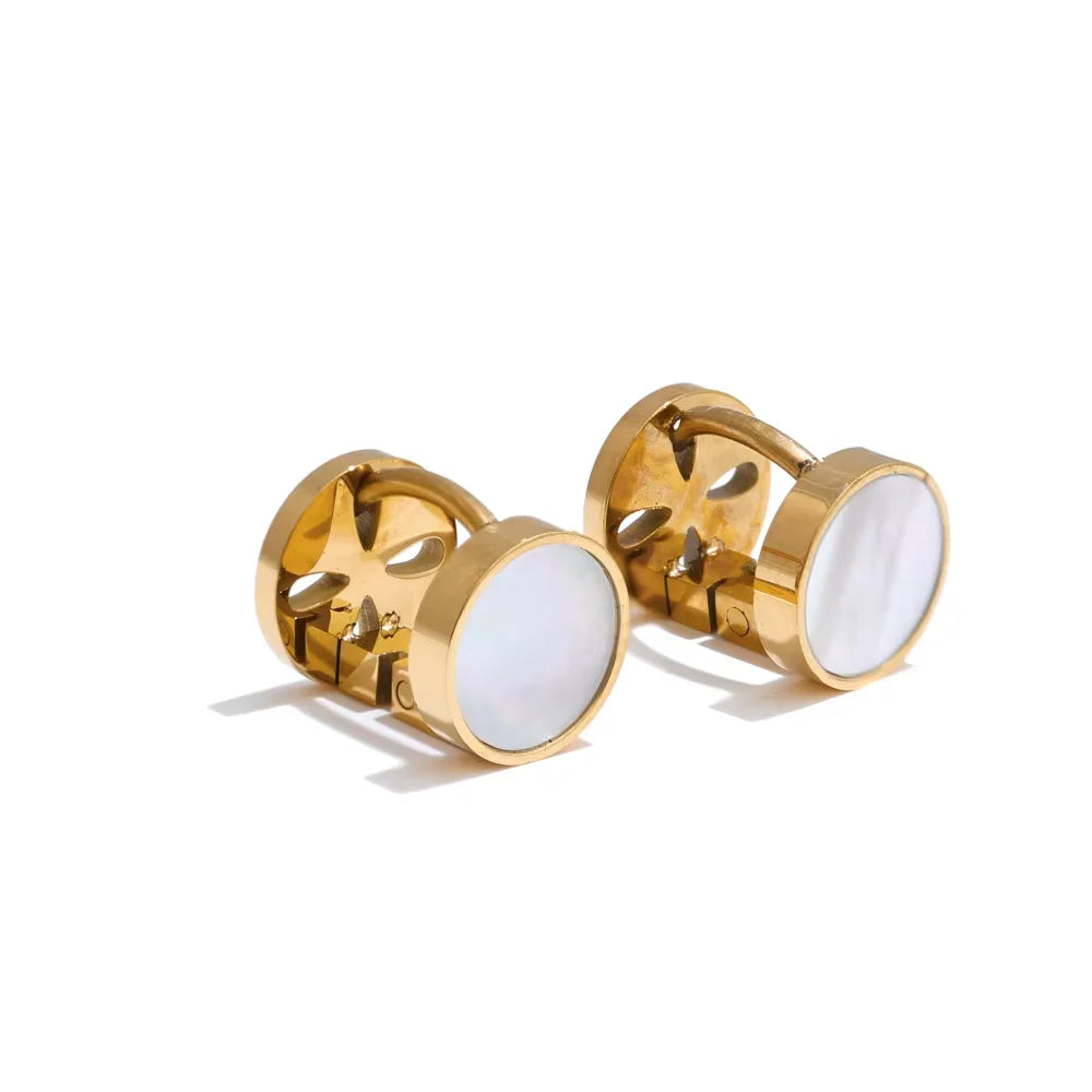 Double-Sided Round Shell Stud Earrings