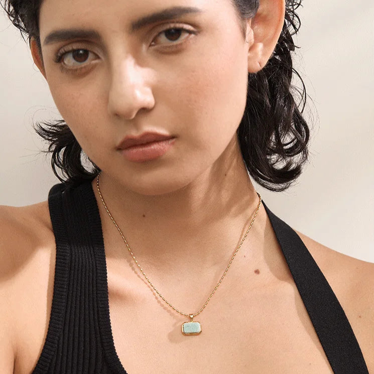 Square-shaped Amazonite pendant necklace