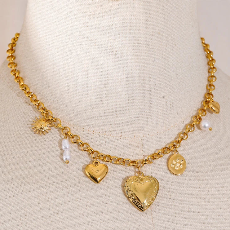 Pearl & Heart Photo Charm Necklace