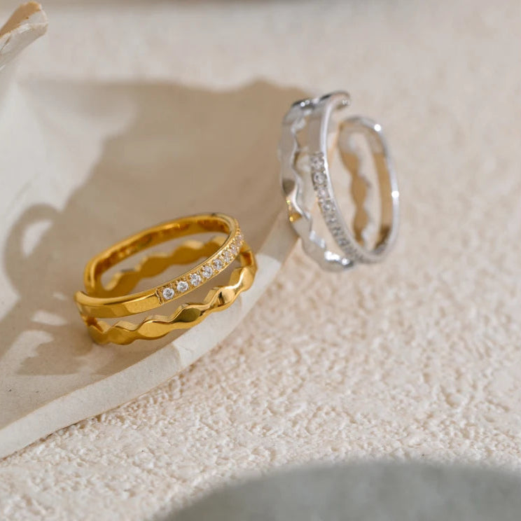 Double Layer CZ Open Ring