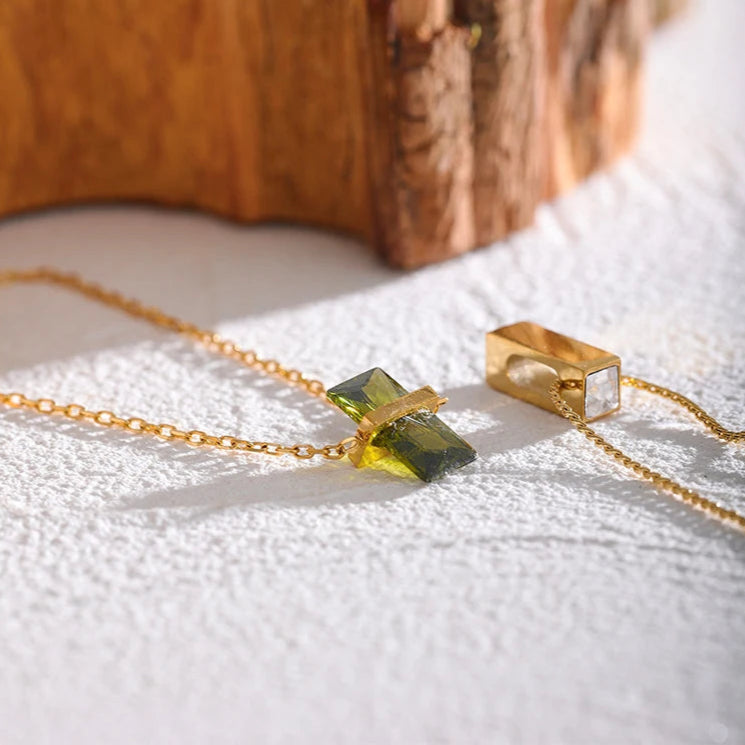 Olive Green Cubic Zirconia Pendant Necklace