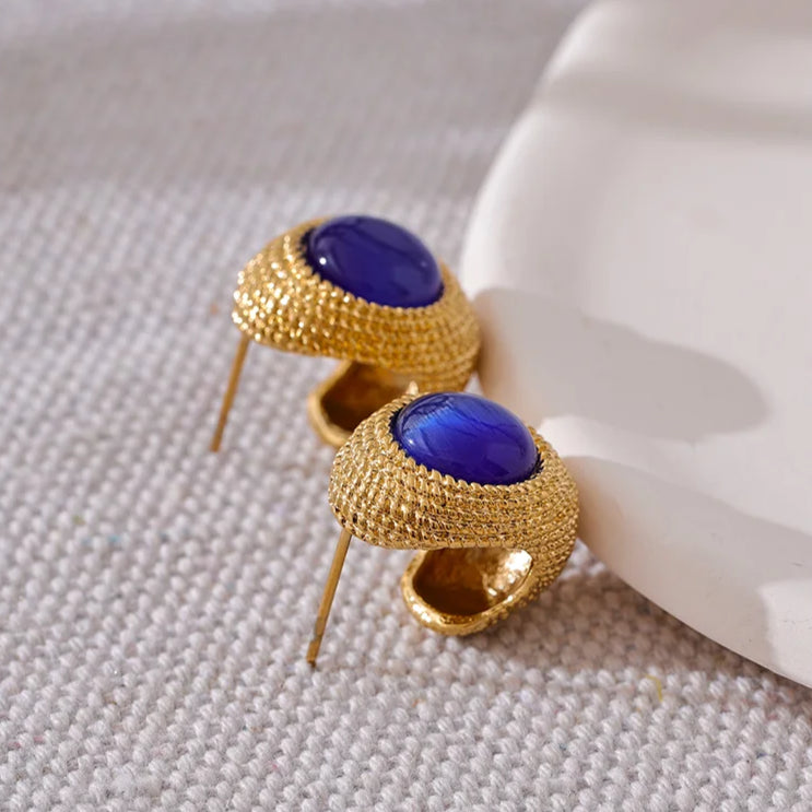 Vintage Cat Eye Stone C-Shape Earrings