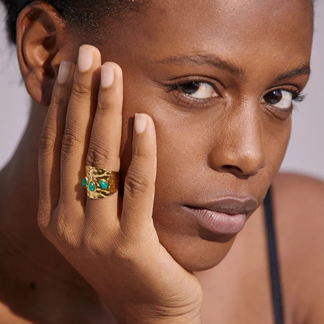 Wide Green Natural Stone Ring
