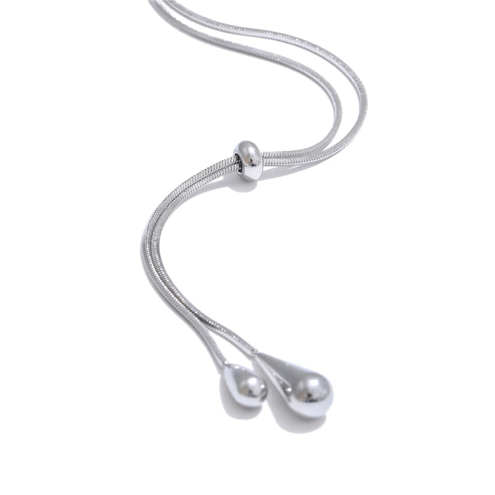 Polished Chain Necklace & Water Drop Earrings Set