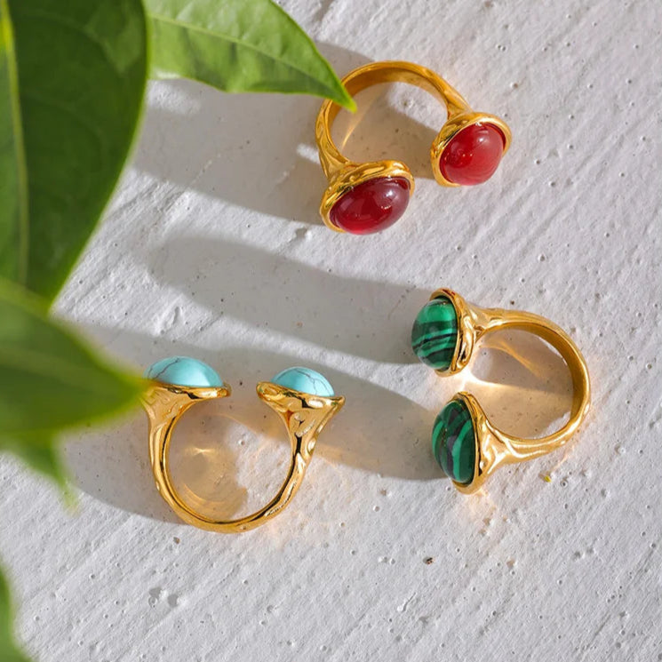 Vintage Geometric Stone Statement Ring