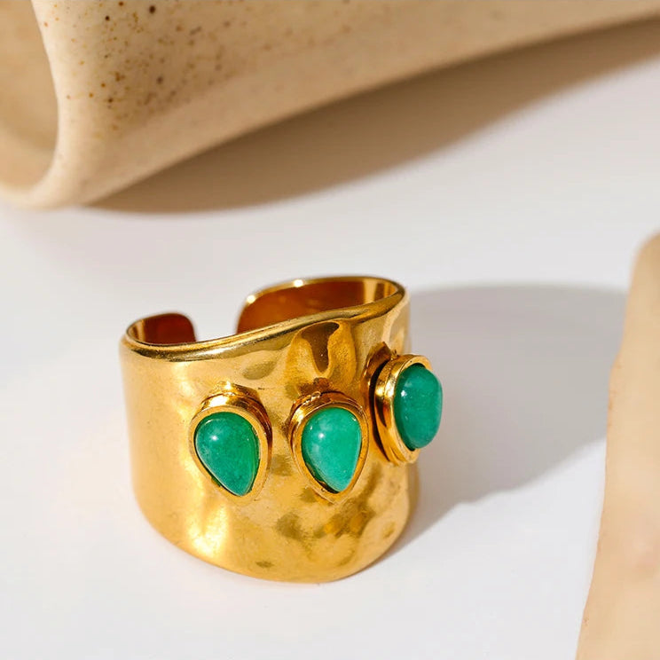 Wide Green Natural Stone Ring