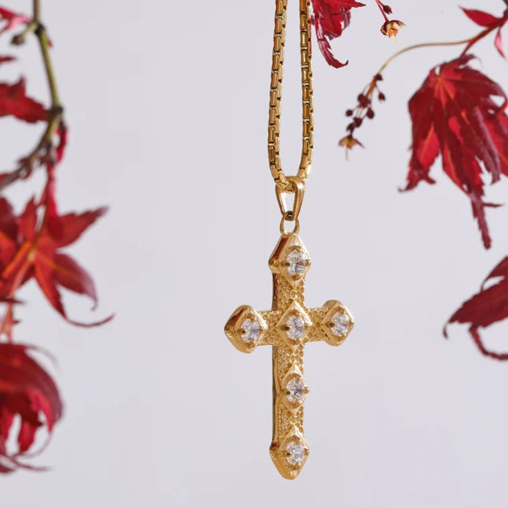 Shiny Cubic Zirconia Cross Pendant Necklace