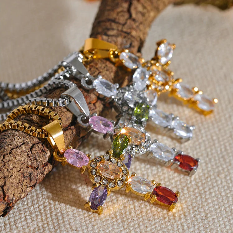 Colorful Cubic Zirconia Cross Pendant