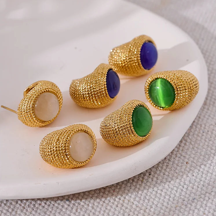 Vintage Cat Eye Stone C-Shape Earrings