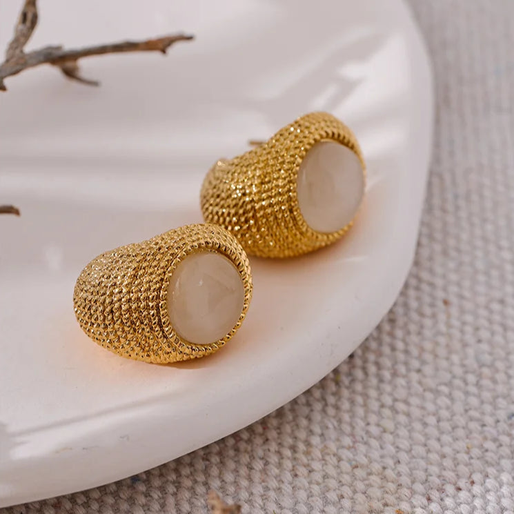 Vintage Cat Eye Stone C-Shape Earrings