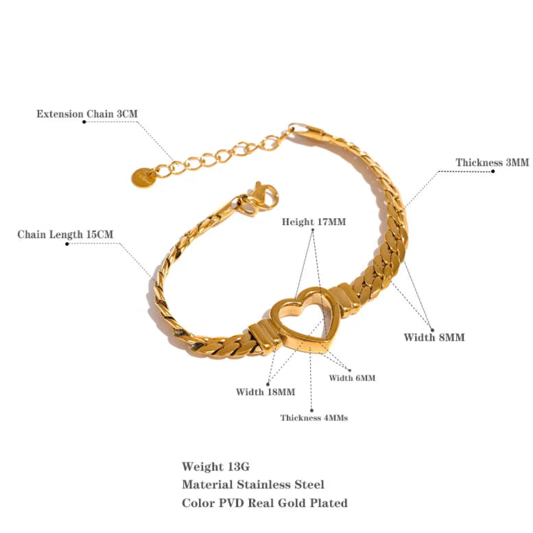Love Heart Cuban Chain Bracelet