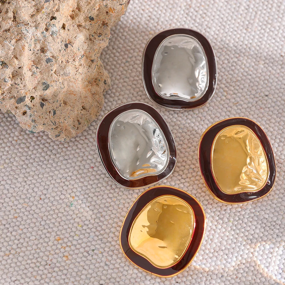 Bold Irregular Enamel Stud Earrings