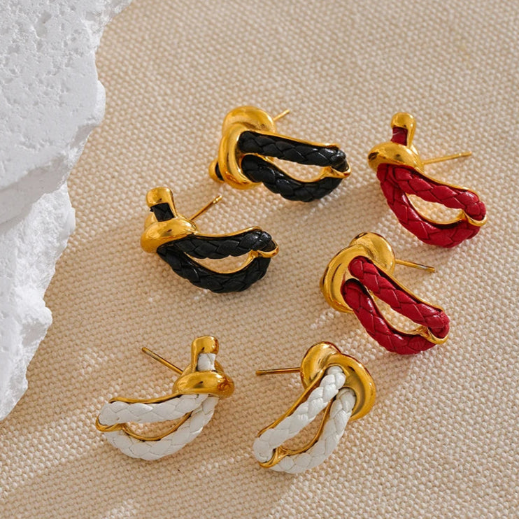 Geometric Leather Knot Stud Earrings