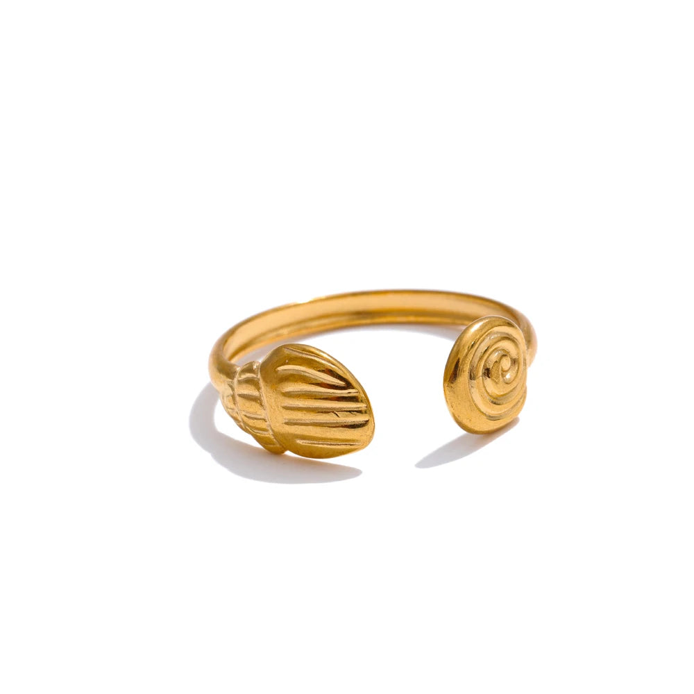 Adjustable Ocean Shell and Fish Open Ring