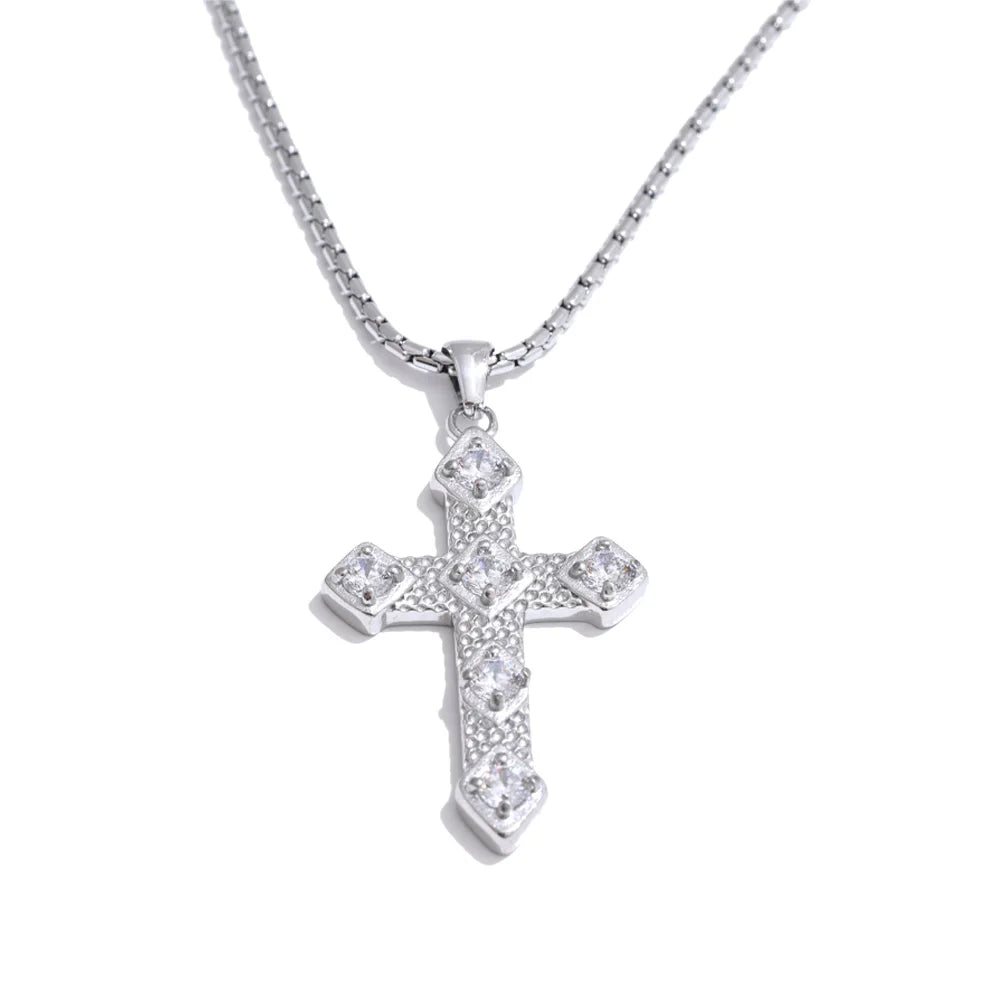 Shiny Cubic Zirconia Cross Pendant Necklace
