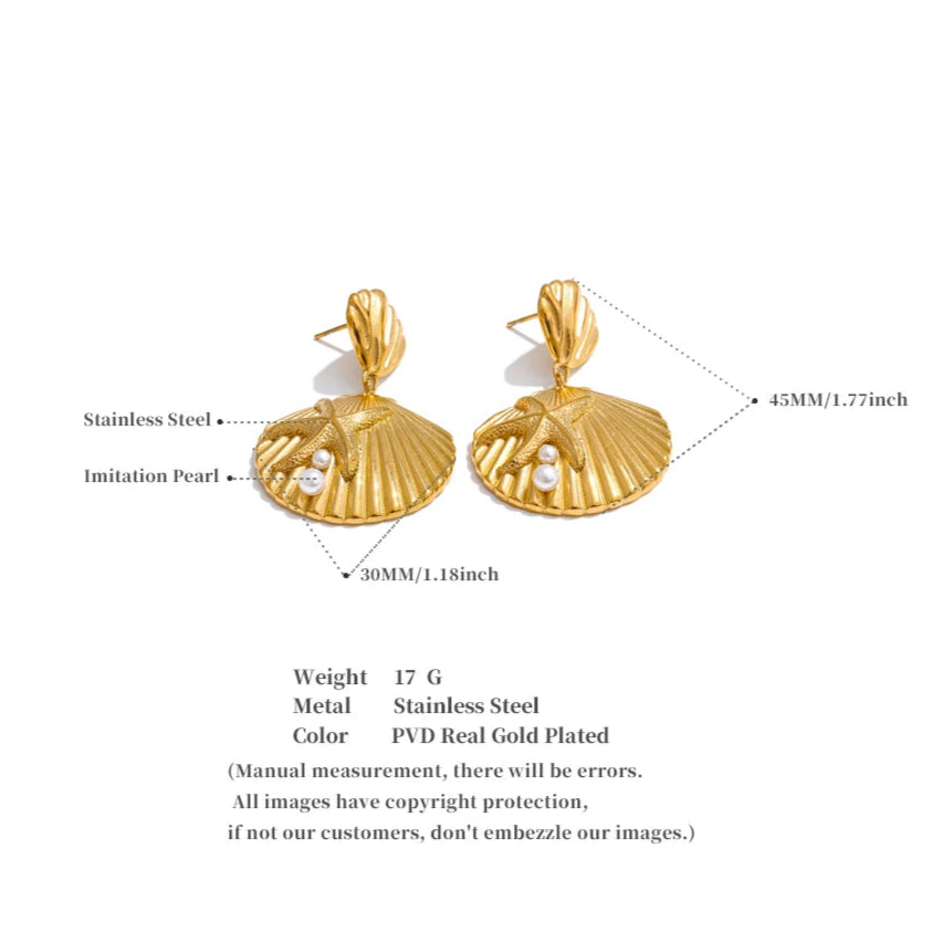 Ocean-Inspired Pearl & Shell Starfish Drop Earrings