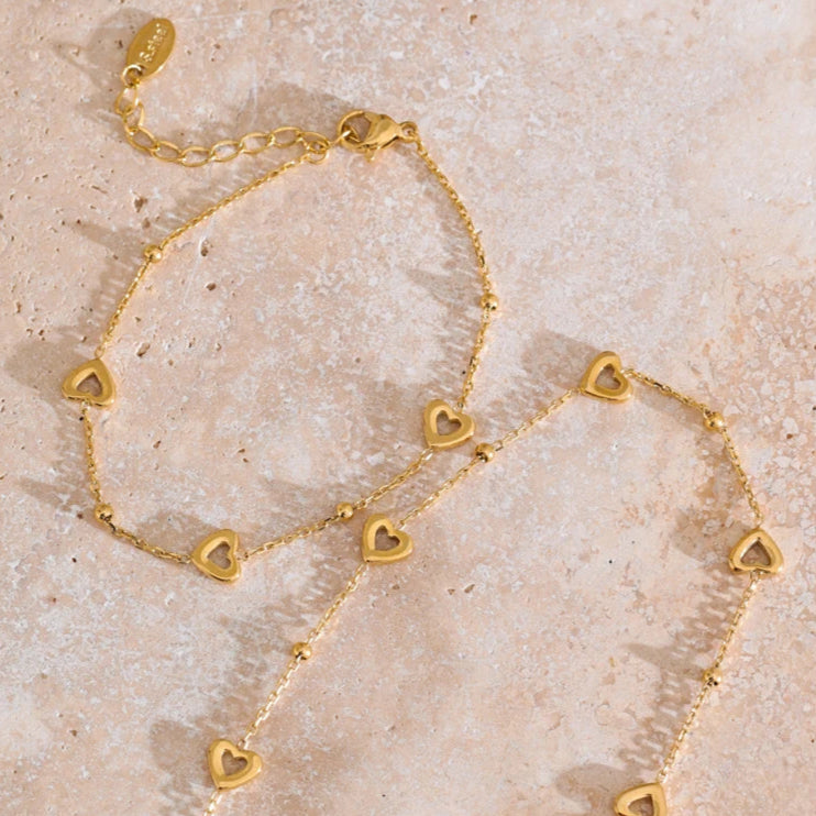 Romantic Heart Chain Necklace & Bracelet Set