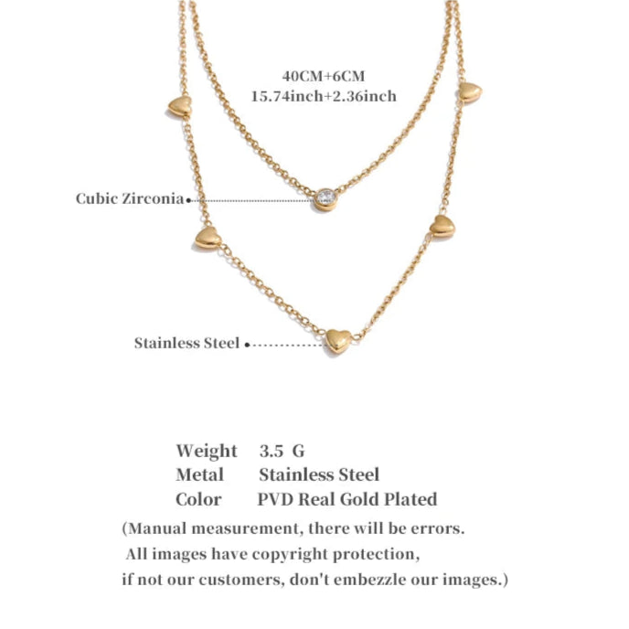 Double Layer Heart & Zirconia Necklace