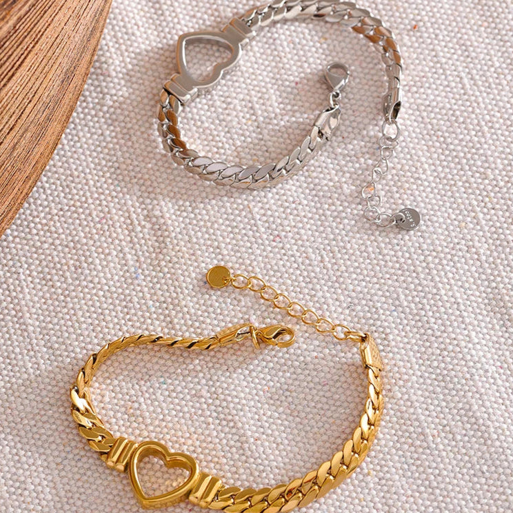 Love Heart Cuban Chain Bracelet
