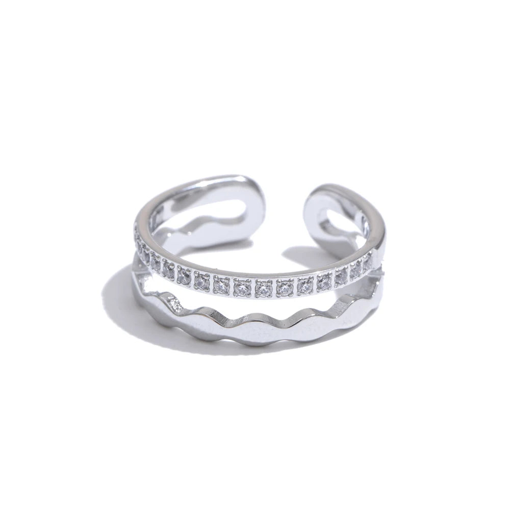 Double Layer CZ Open Ring