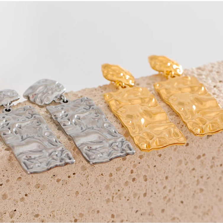 Hammered Rectangle Drop Earrings