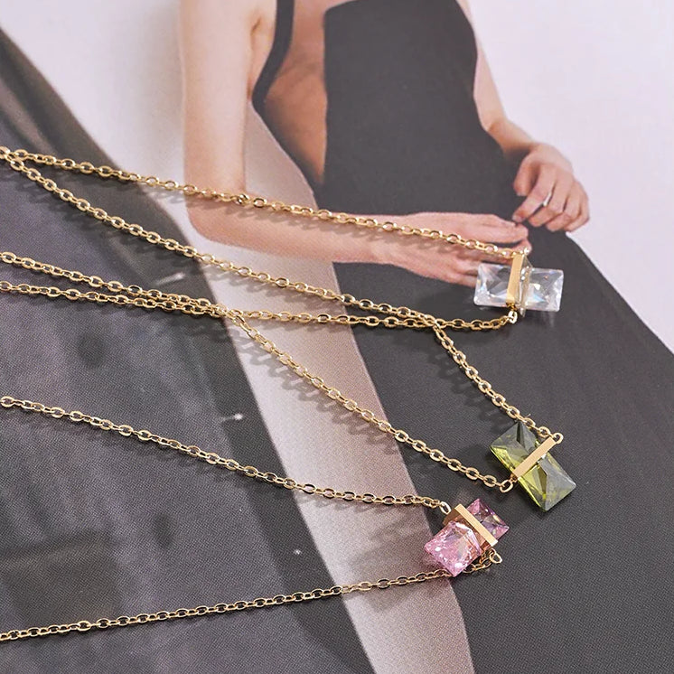 Olive Green Cubic Zirconia Pendant Necklace