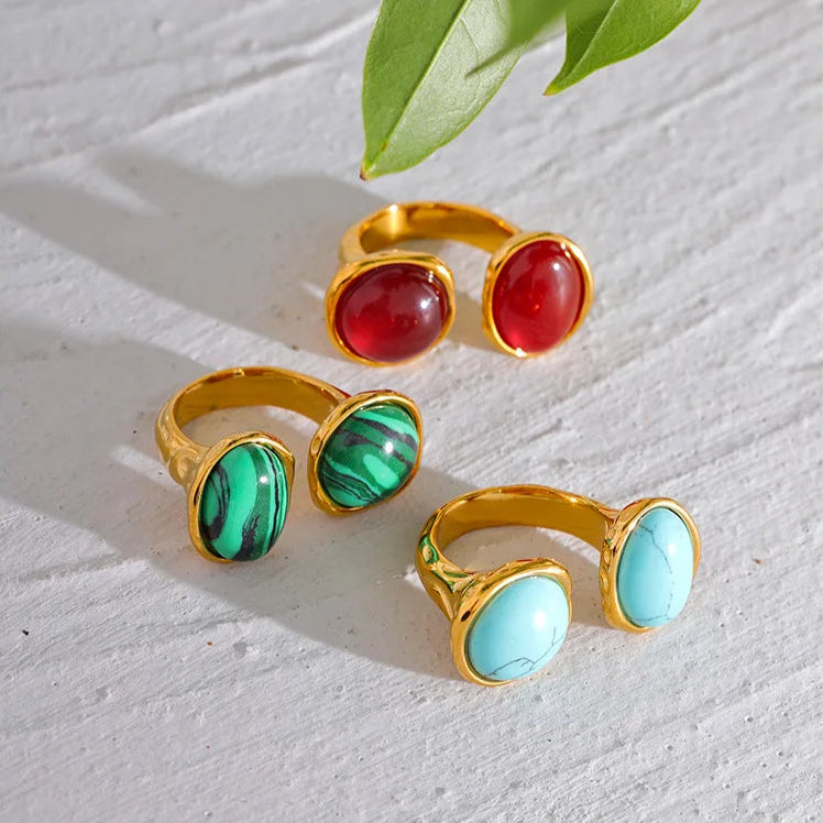 Vintage Geometric Stone Statement Ring