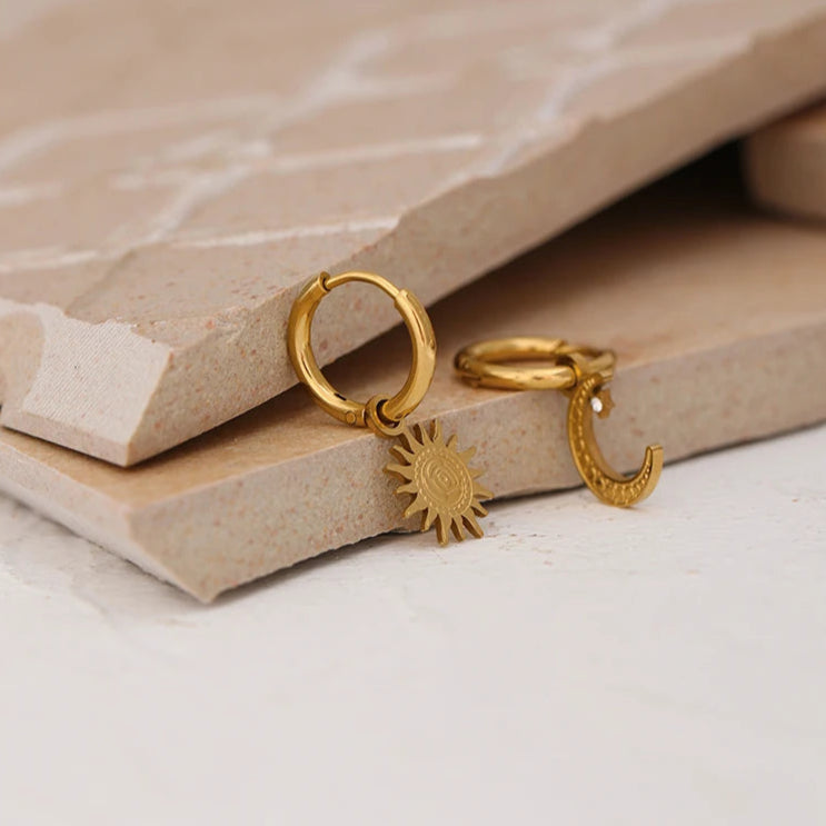 Star & Moon Asymmetrical Hoop Earrings