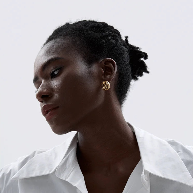 Geometric Hollow Round Stud Earrings
