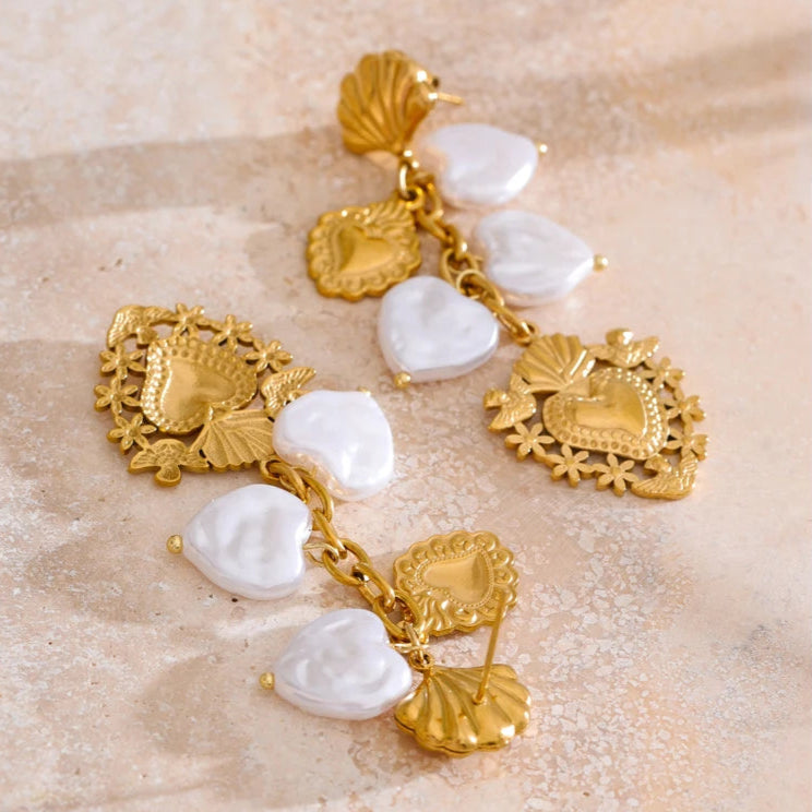Baroque Pearl Heart Drop Earrings