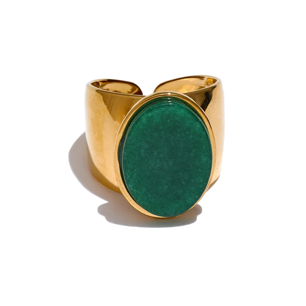 Wide Stone Inlay Gold Ring