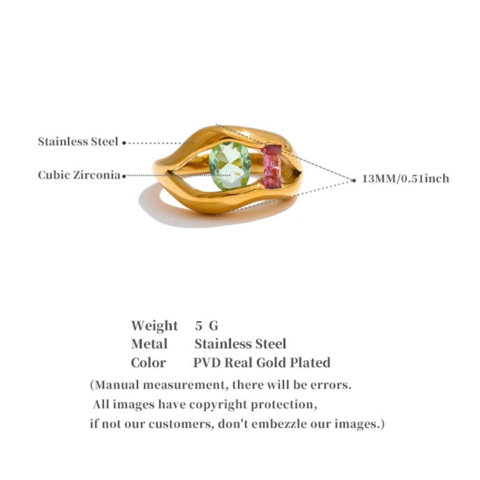 Gold Lip-Shaped Cubic Zirconia Ring