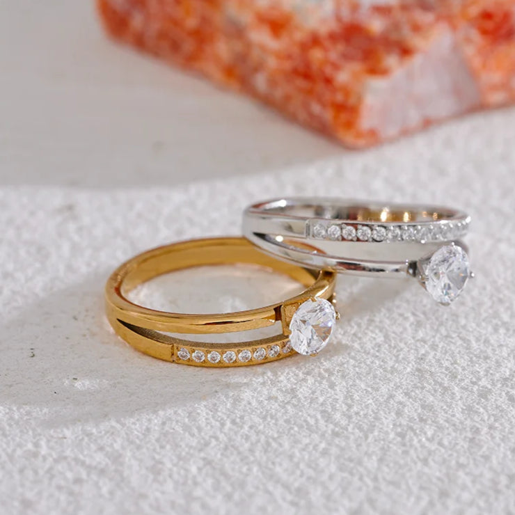 Double Layer Cubic Zirconia Ring