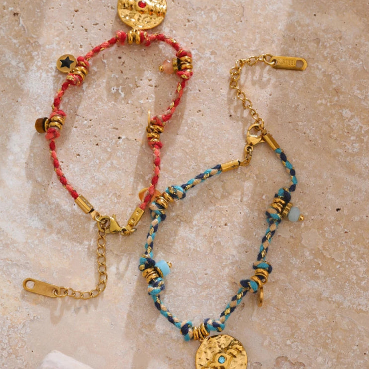 Colorful Braided Rope & Stainless Steel Bracelet
