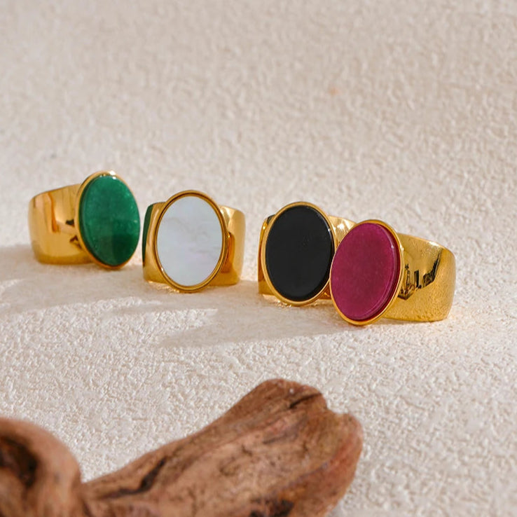 Wide Stone Inlay Gold Ring
