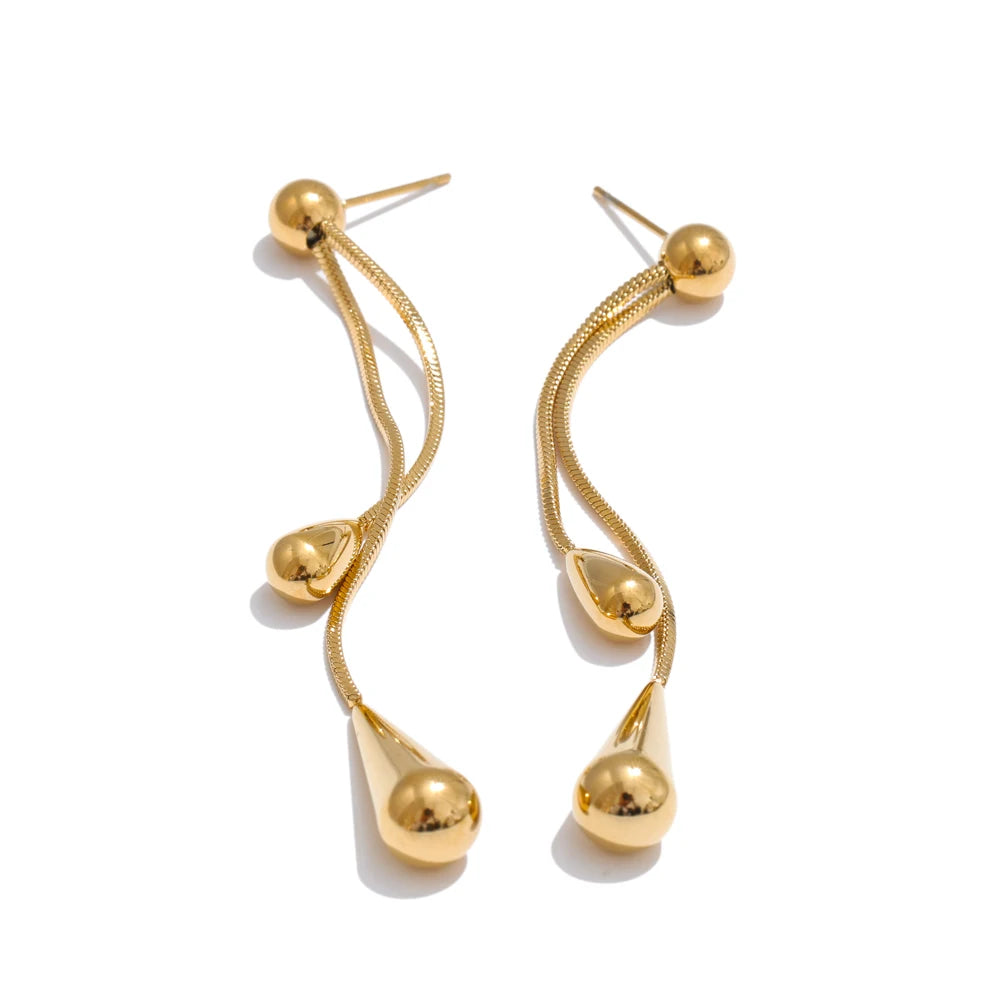 Polished Chain Necklace & Water Drop Earrings Set