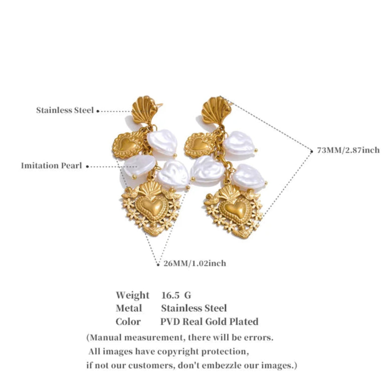 Baroque Pearl Heart Drop Earrings