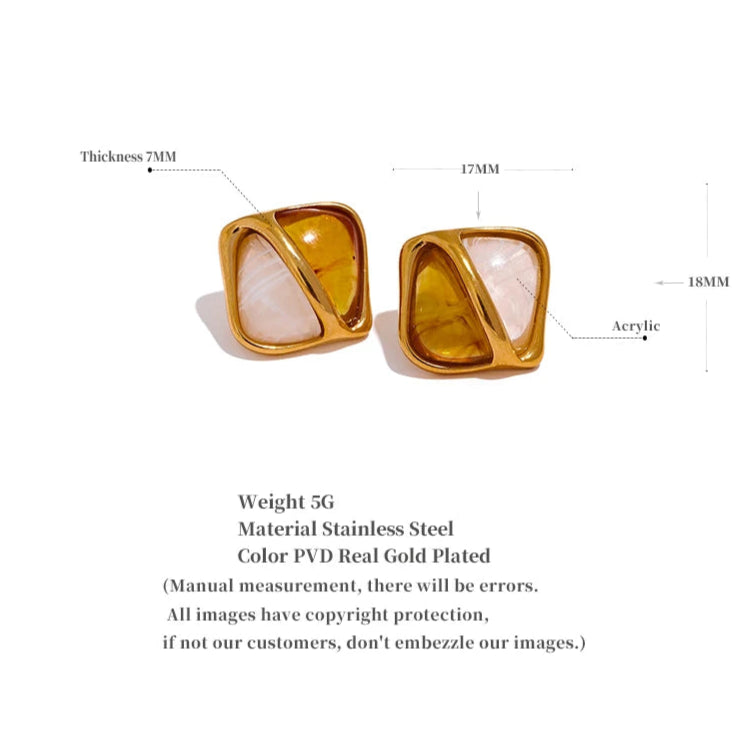 Caramel Resin Square Stud Earrings