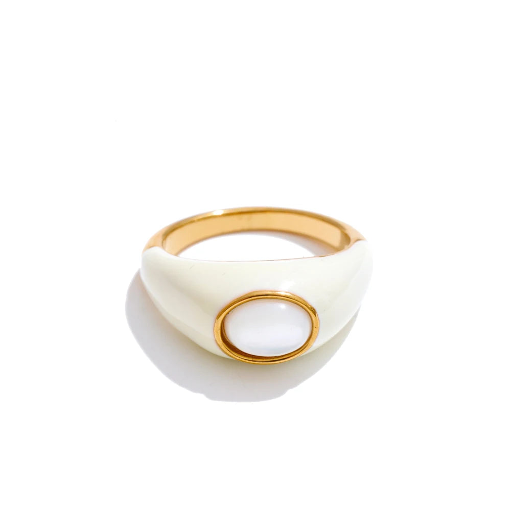 Ring with White Enamel